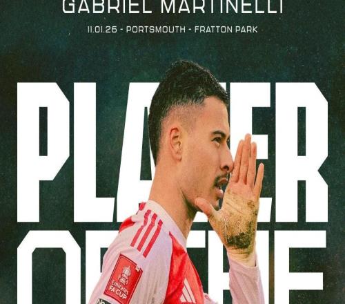 恭喜,枪手生涯首次戴帽的马丁内利当选阿森纳队内最佳