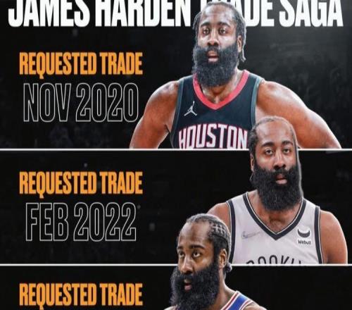 哈登被曝申请离队美媒晒四次交易申请图：哥们儿在哪都不开心