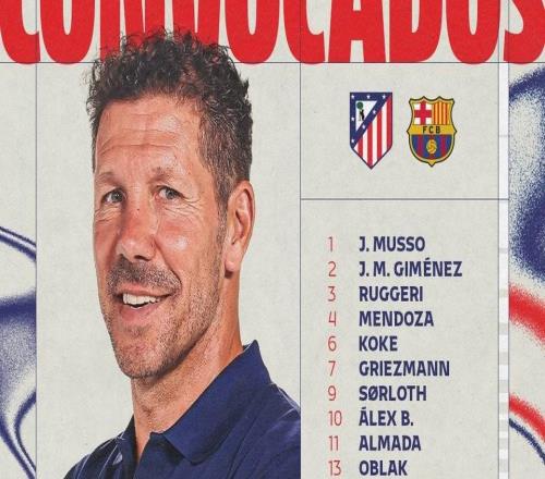 马竞国王杯战巴萨大名单：格列兹曼领衔，瑟洛特回归