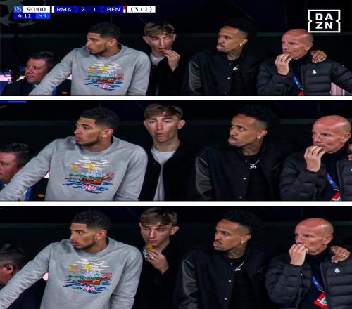 来这儿吃饭来了赫伊森替补席观赛不停吃食并四处张望