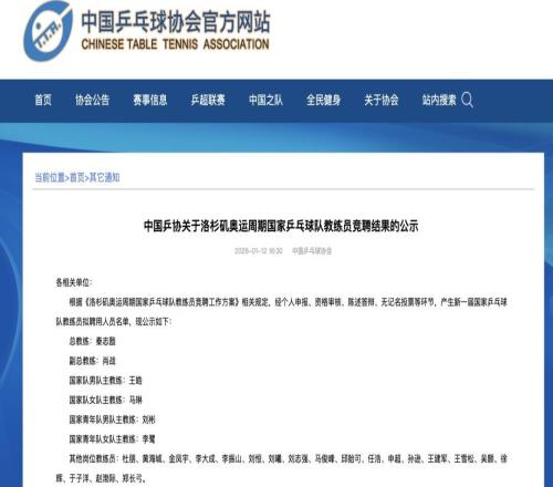 秦志戩、肖戰(zhàn)、王皓、馬琳等，擬聘國(guó)乒教練員
