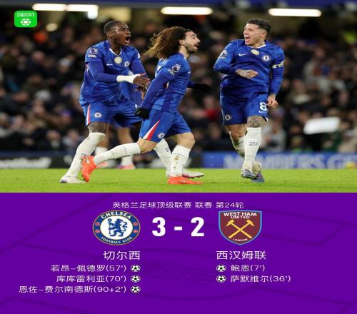 剑南春切尔西32逆转西汉姆联,佩德罗传射建功,恩佐绝杀