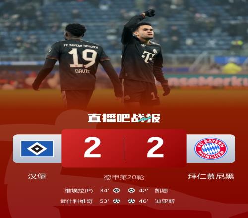 拜仁和汉堡打成平局拜仁依然稳居积分榜首凯恩和迪亚斯齐发力基米希则送出点球大礼_德甲直播