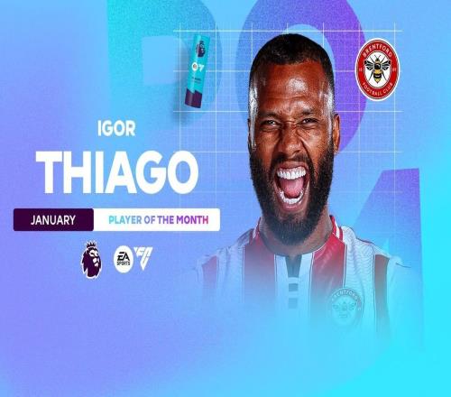 5场攻入5球,伊戈尔蒂亚戈当选英超1月最佳球员