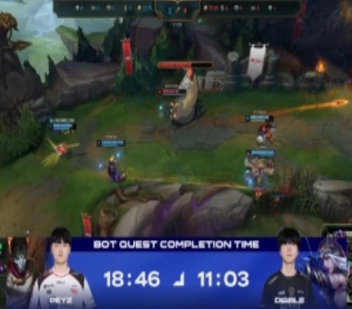 T1vsBFX第三局：Diable完成任务的时间比Peyz提前近8分钟！