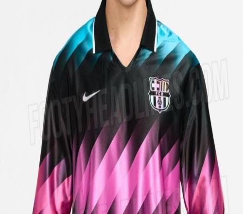 巴萨202627赛季复古球衣设计曝光黑色主色调搭配青绿色粉色渐变条纹_西甲直播