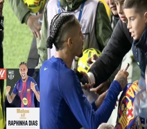 首开记录，拉菲尼亚当选黄潜vs巴萨全场最佳球员