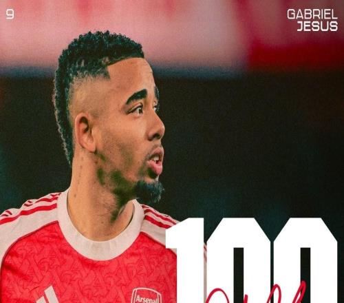 里程碑之战，热苏斯迎来阿森纳生涯第100场正式比赛
