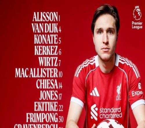 利物浦首发：小基耶萨出战