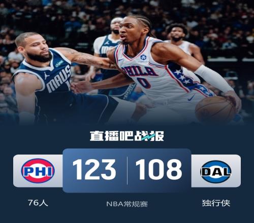 76人战胜独行侠取得连胜马克西贡献34分8助攻10篮板VJ得到23分5篮板4抢断弗拉格表现不佳15投5中_NBA直播